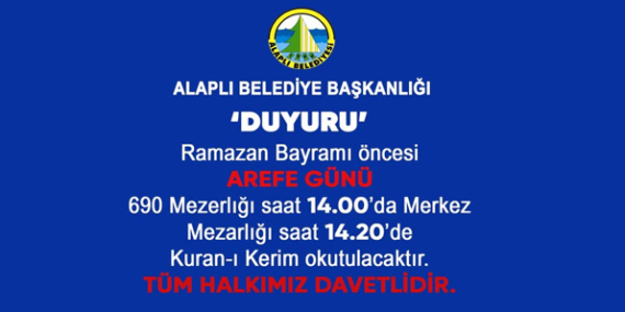 ALAPLI BELEDİYESİNDEN DUYURU